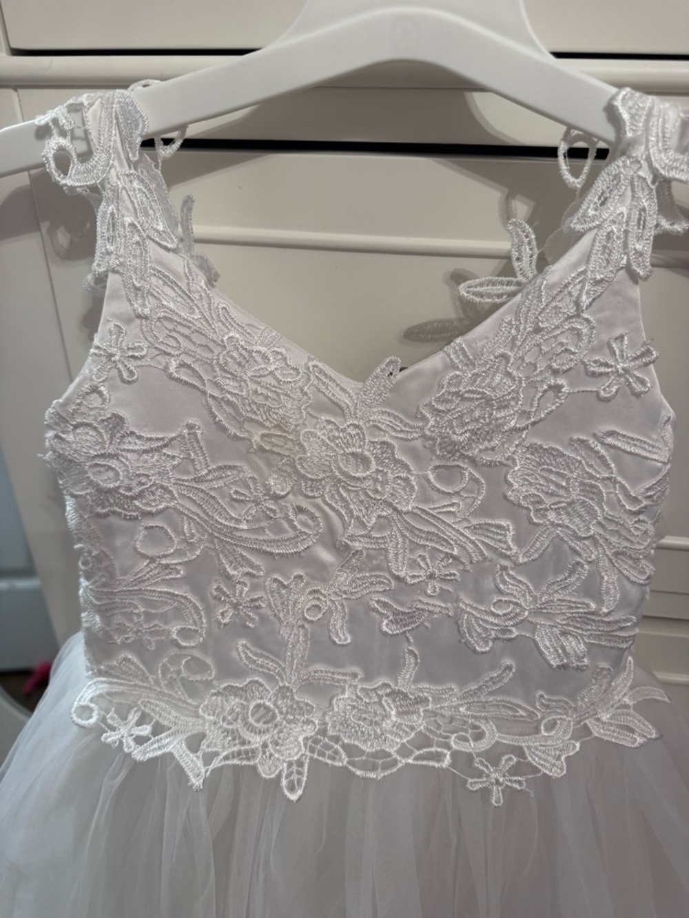 Azazie White Lace Bodice Tulle Flower Girl Dress - Picture 6 of 7